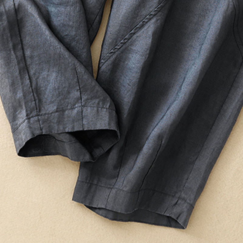 Pantalon court décontracté uni Buddha Stones pour femme, sarouel en coton et lin avec poches - image 3