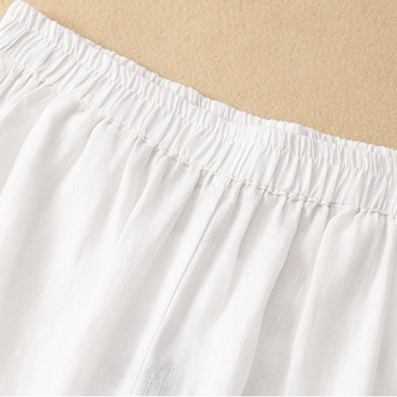 Pantalon court décontracté uni Buddha Stones pour femme, sarouel en coton et lin avec poches - image 9