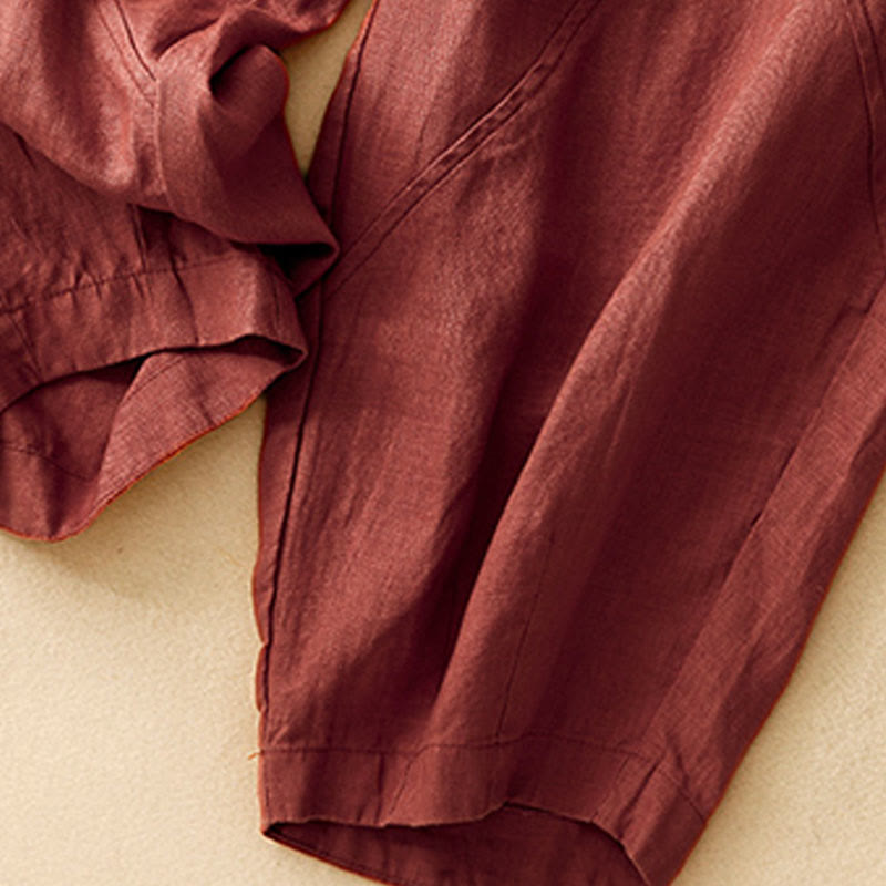 Pantalon court décontracté uni Buddha Stones pour femme, sarouel en coton et lin avec poches - image 18