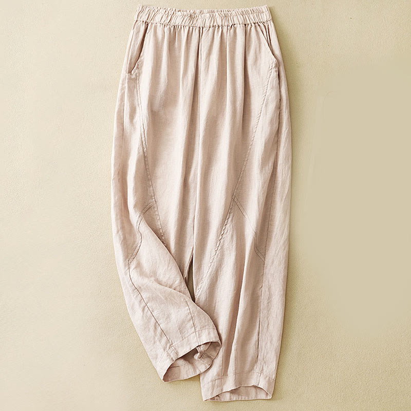 Pantalon court uni décontracté Buddha Stones, pantalon harem en lin pour femme avec poches - PeachPuff - US8-10，UK/AU12-14，EU40-42 (2XL) - image 20