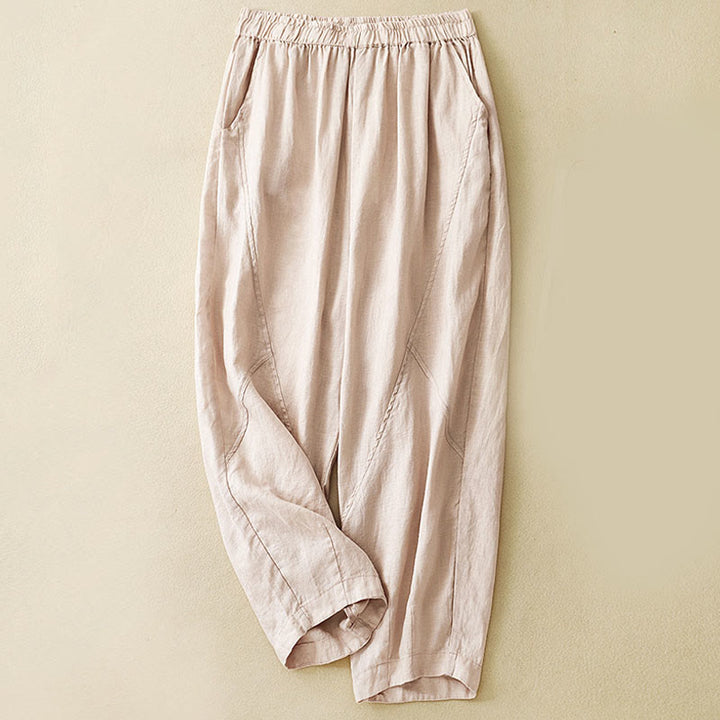 Pantalon court uni décontracté Buddha Stones, pantalon harem en lin pour femme avec poches - PeachPuff - US8-10，UK/AU12-14，EU40-42 (2XL) - image 20