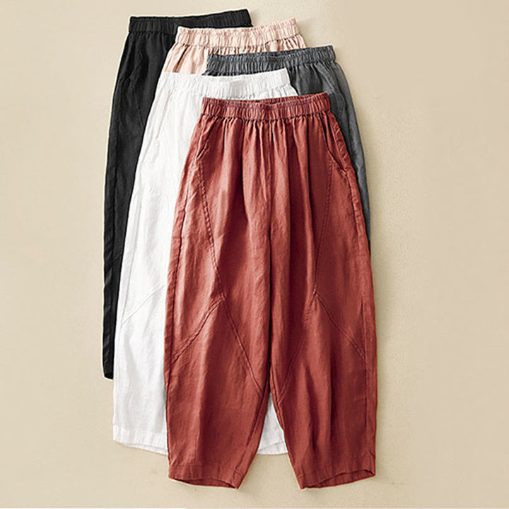 Pantalon court décontracté uni Buddha Stones pour femme, sarouel en coton et lin avec poches - image 30