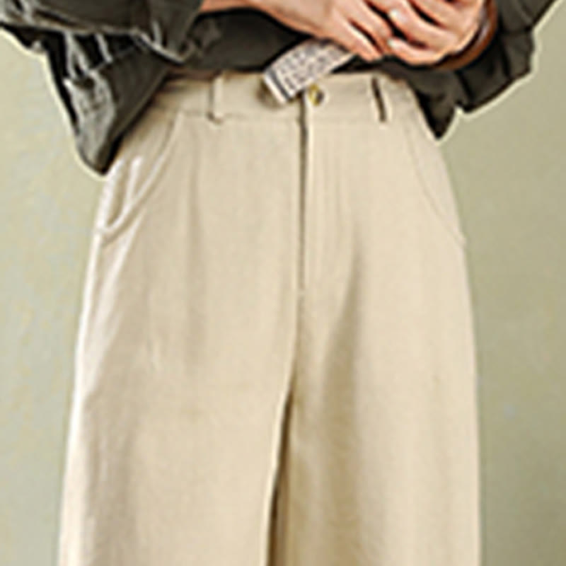 Pantalon en lin pour femme avec poches et boutons couleur pure Buddha Stones - image 5