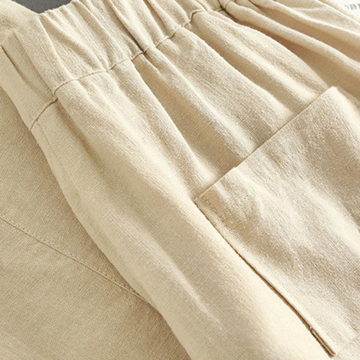 Pantalon en lin pour femme avec poches et boutons couleur pure Buddha Stones - image 10