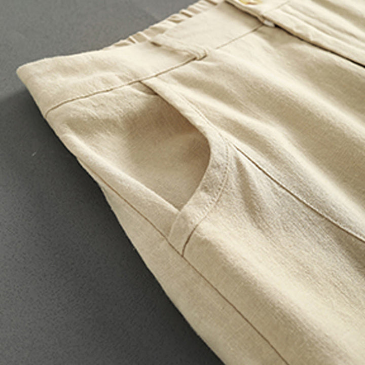 Pantalon en lin pour femme avec poches et boutons couleur pure Buddha Stones - image 11