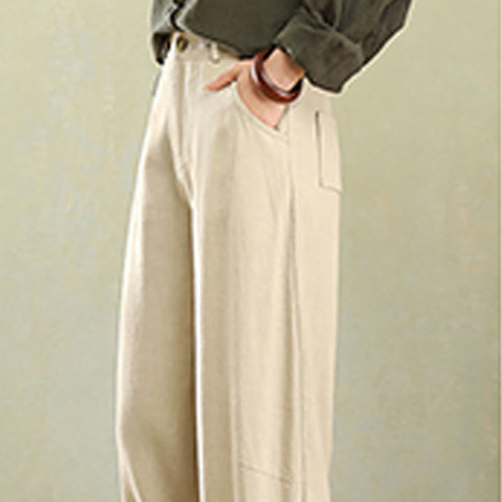 Pantalon en lin pour femme avec poches et boutons couleur pure Buddha Stones - image 6