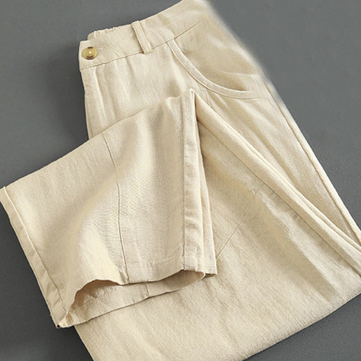 Pantalon en lin pour femme avec poches et boutons couleur pure Buddha Stones - image 12