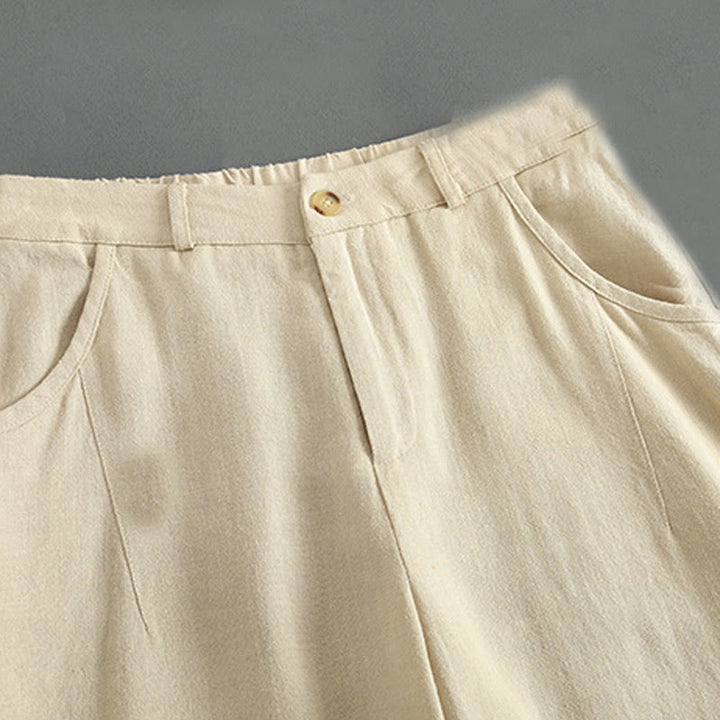 Pantalon en lin pour femme avec poches et boutons couleur pure Buddha Stones - image 9