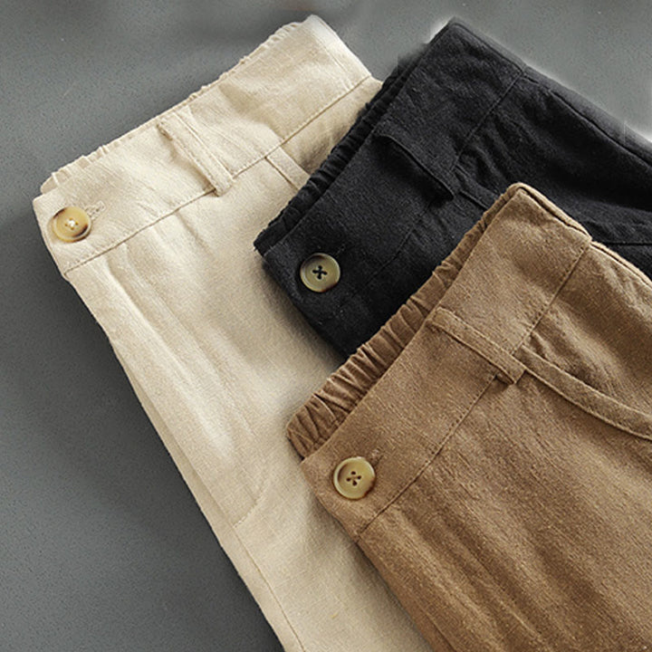 Pantalon en lin pour femme avec poches et boutons couleur pure Buddha Stones - image 16