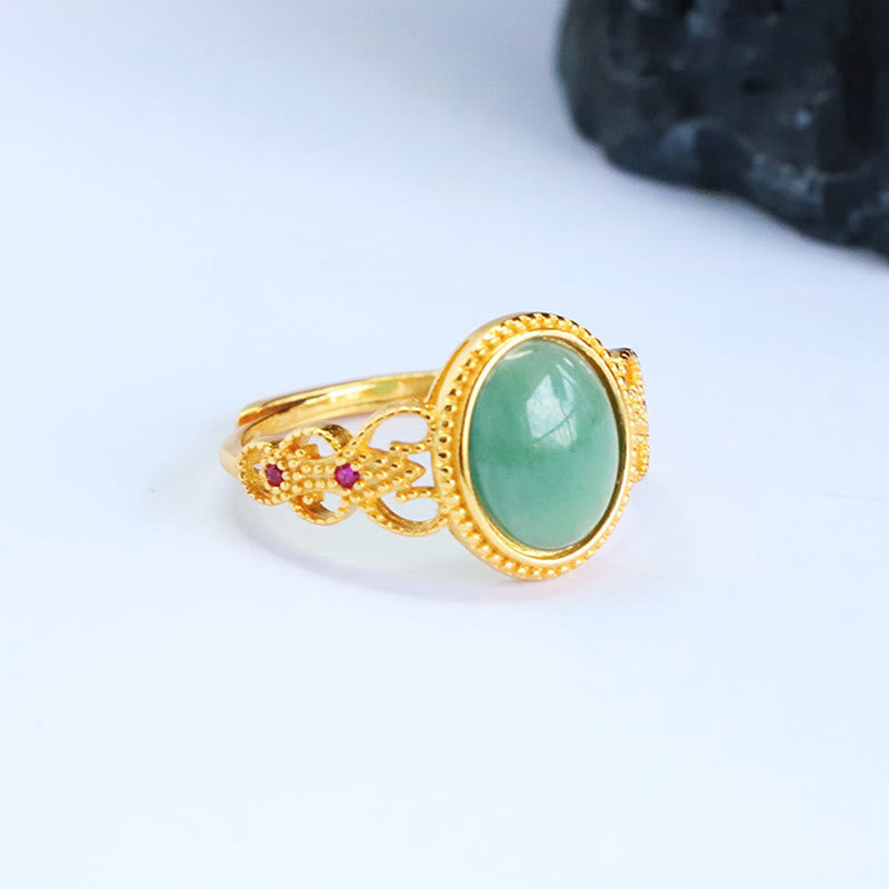 Bague porte-bonheur en jade et argent sterling 925 plaqué or, Buddha Stones naturelles - image 7