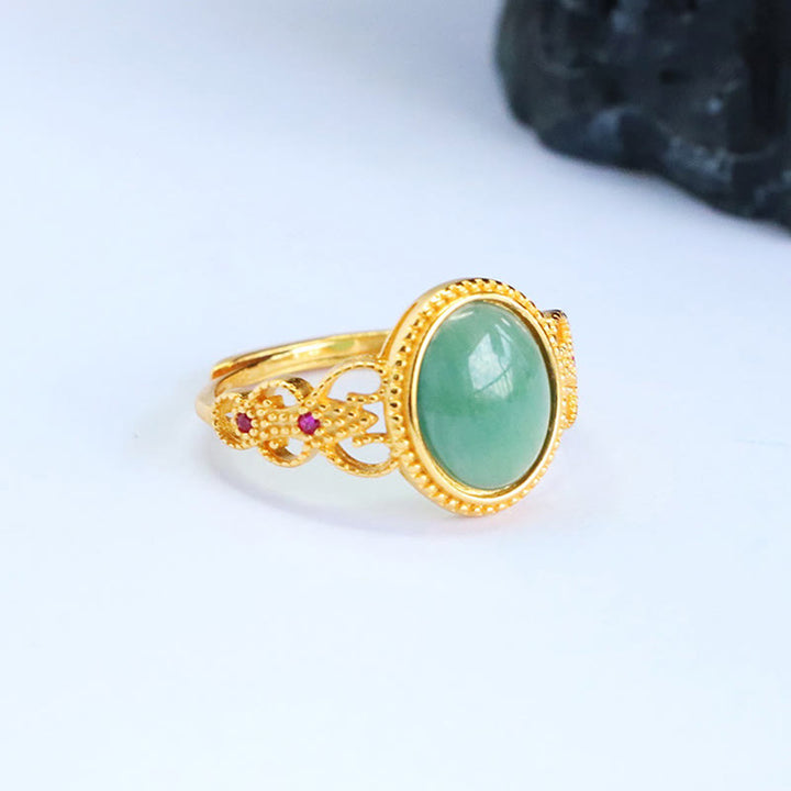 Bague porte-bonheur en jade et argent sterling 925 plaqué or, Buddha Stones naturelles - image 7