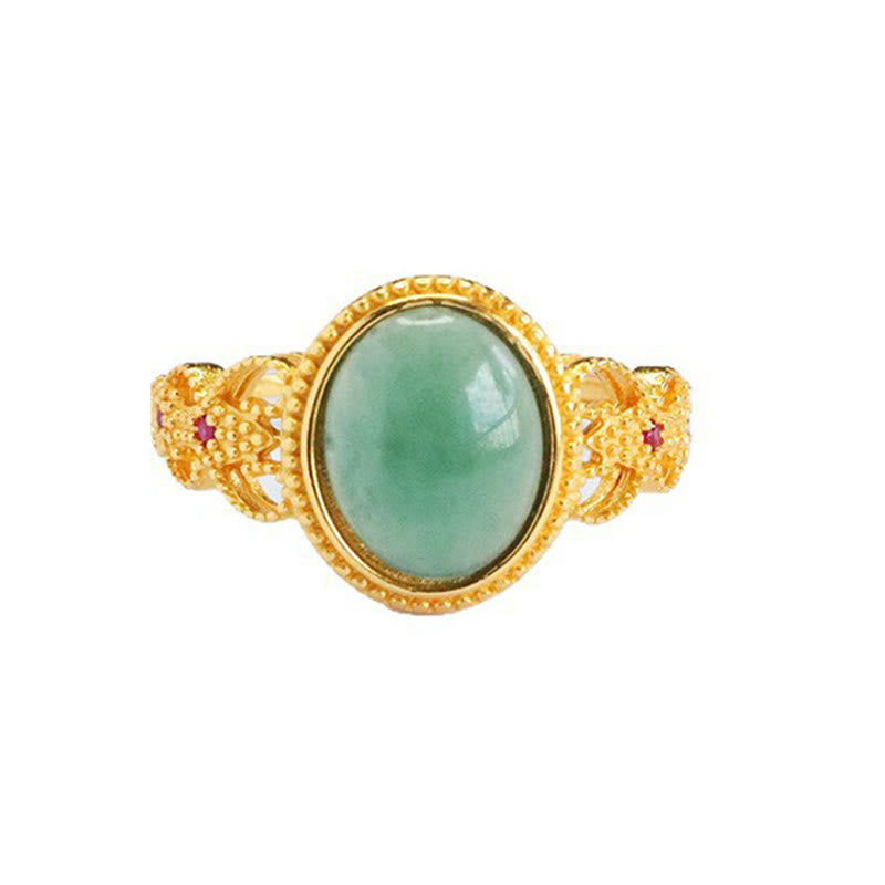 Bague porte-bonheur en jade et argent sterling 925 plaqué or, Buddha Stones naturelles - image 12