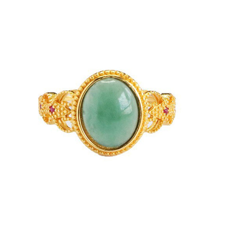 Bague porte-bonheur en jade et argent sterling 925 plaqué or, Buddha Stones naturelles - image 13