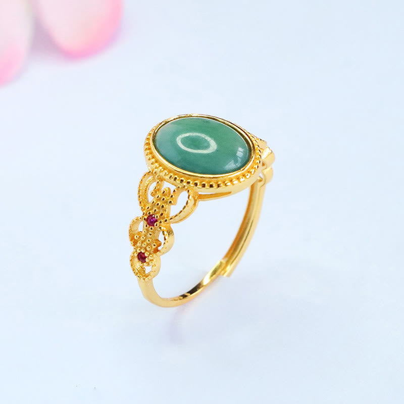 Bague porte-bonheur en jade et argent sterling 925 plaqué or, Buddha Stones naturelles - image 4