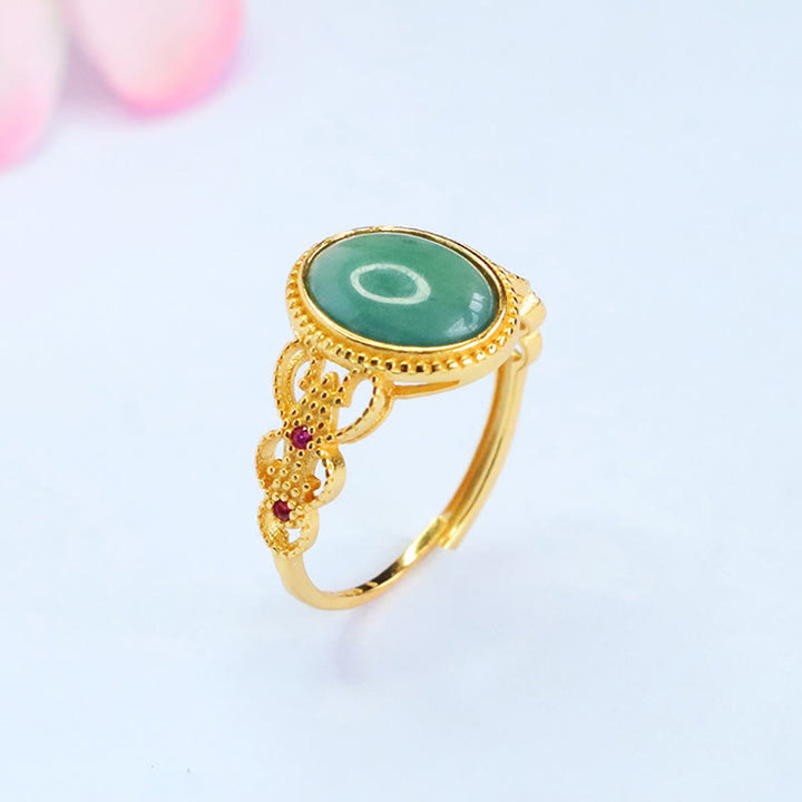 Bague porte-bonheur en jade et argent sterling 925 plaqué or, Buddha Stones naturelles - image 4