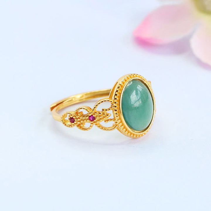 Bague porte-bonheur en jade et argent sterling 925 plaqué or, Buddha Stones naturelles - image 3