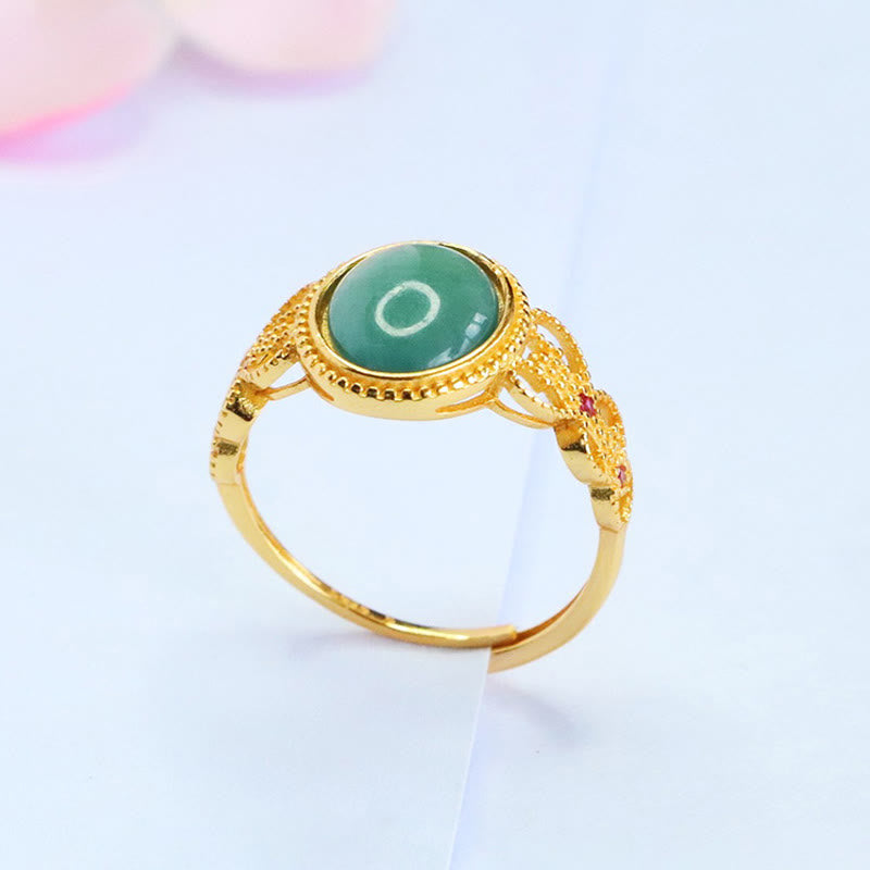 Bague porte-bonheur en jade et argent sterling 925 plaqué or, Buddha Stones naturelles - image 2
