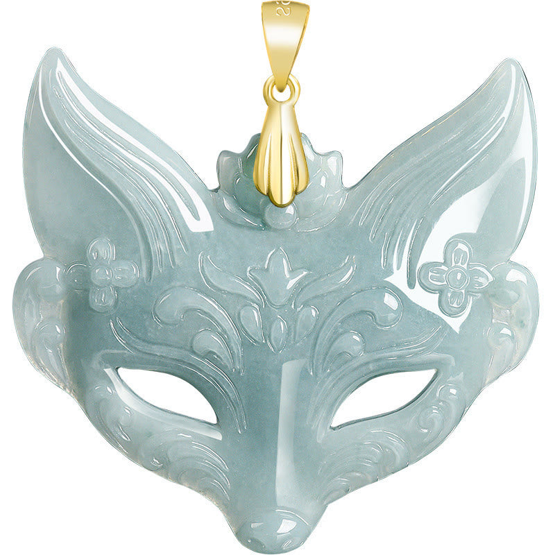 Buddha Stones Collier pendentif porte-bonheur en acier titane et jade avec masque de renard - image 13