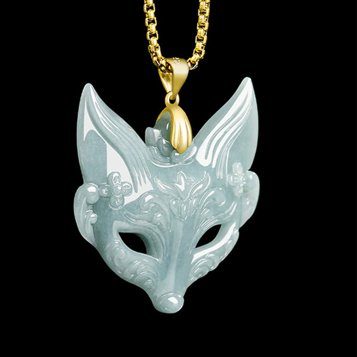 Buddha Stones Collier pendentif porte-bonheur en acier titane et jade avec masque de renard - image 6
