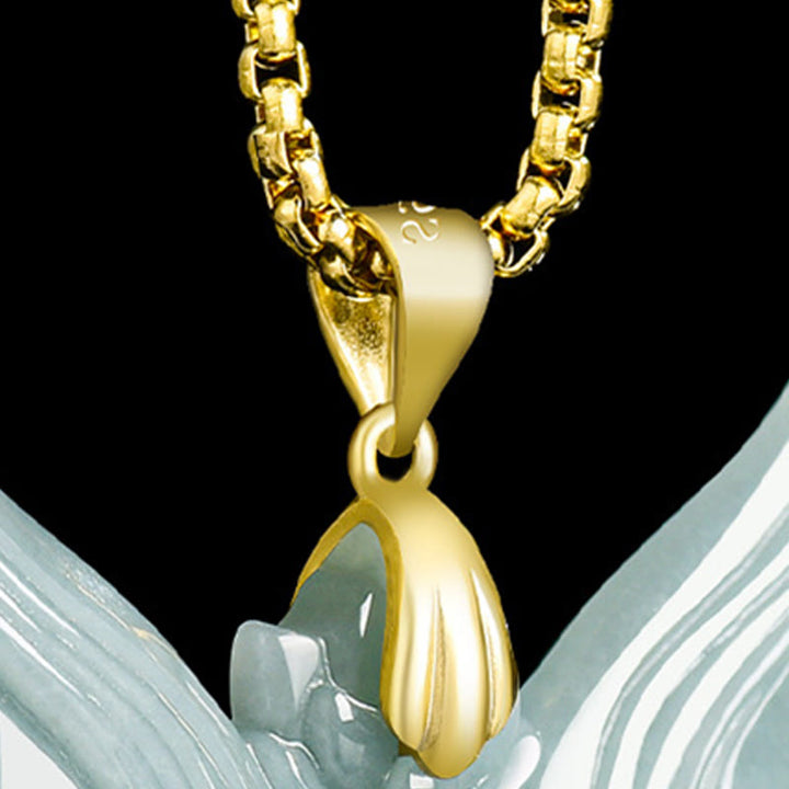 Buddha Stones Collier pendentif porte-bonheur en acier titane et jade avec masque de renard - image 3