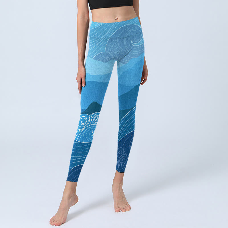 Leggings de sport imprimé Buddha Stones Blue Waves Mountains pour femmes, pantalons de yoga - image 5