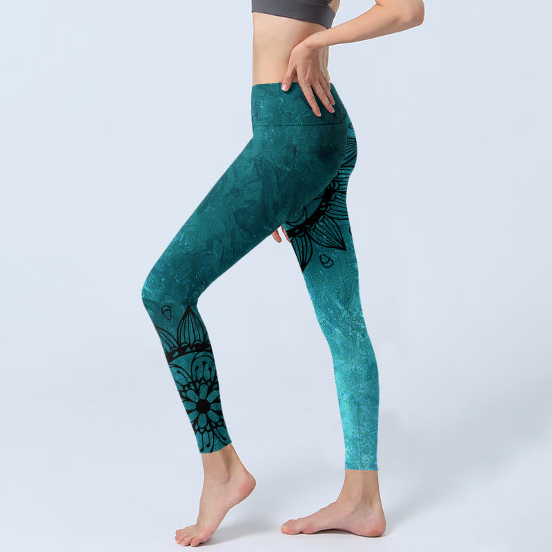 Leggings de sport à imprimé Buddha Stones, tournesols verts et fleurs, pantalons de yoga pour femmes - image 3
