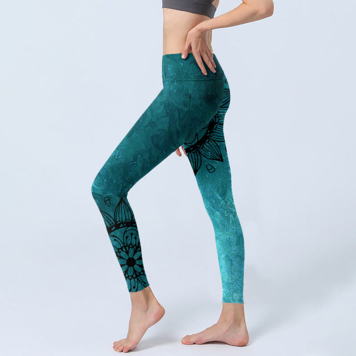 Leggings de sport à imprimé Buddha Stones, tournesols verts et fleurs, pantalons de yoga pour femmes - image 3