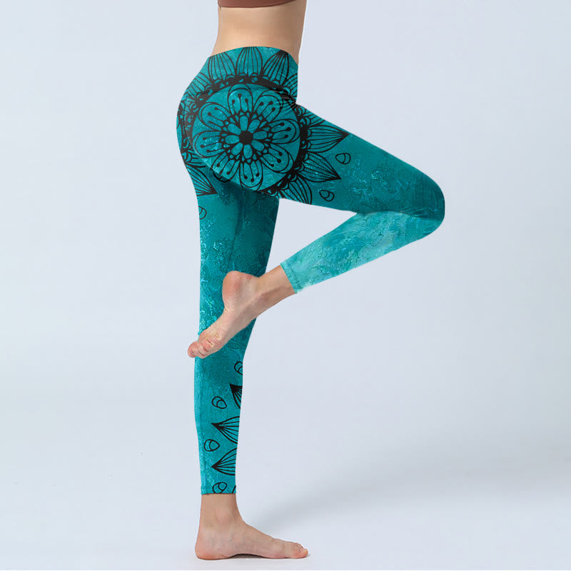 Leggings de sport à imprimé Buddha Stones, tournesols verts et fleurs, pantalons de yoga pour femmes - image 4
