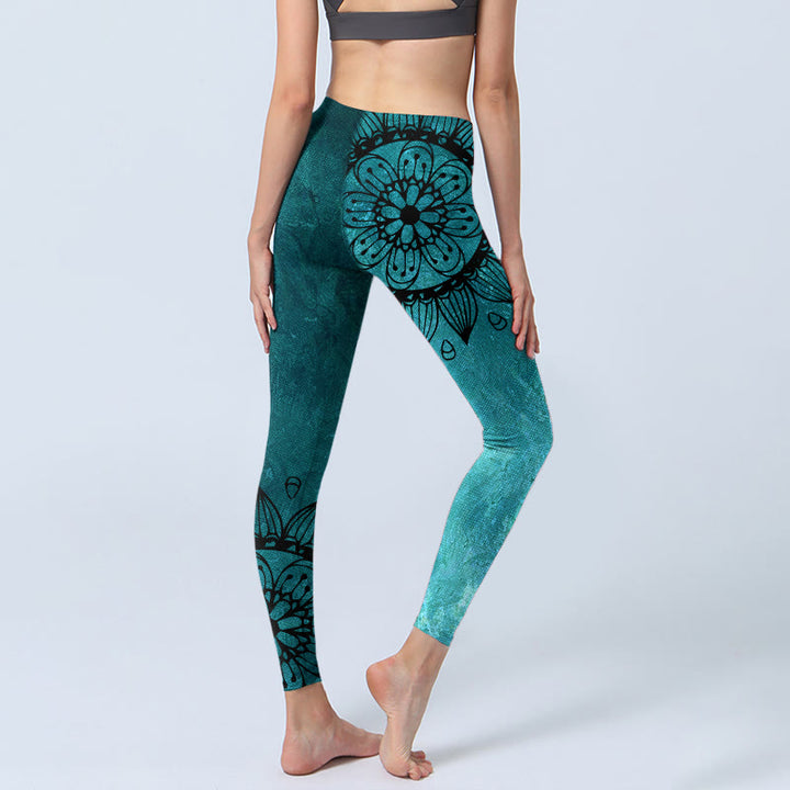 Leggings de sport à imprimé Buddha Stones, tournesols verts et fleurs, pantalons de yoga pour femmes - image 5