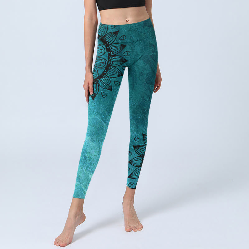 Leggings de sport à imprimé Buddha Stones, tournesols verts et fleurs, pantalons de yoga pour femmes - image 6