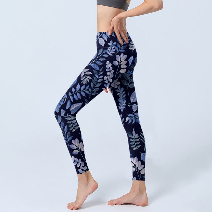 Leggings de sport imprimé feuilles violettes Buddha Stones pour femmes, pantalons de yoga - image 2