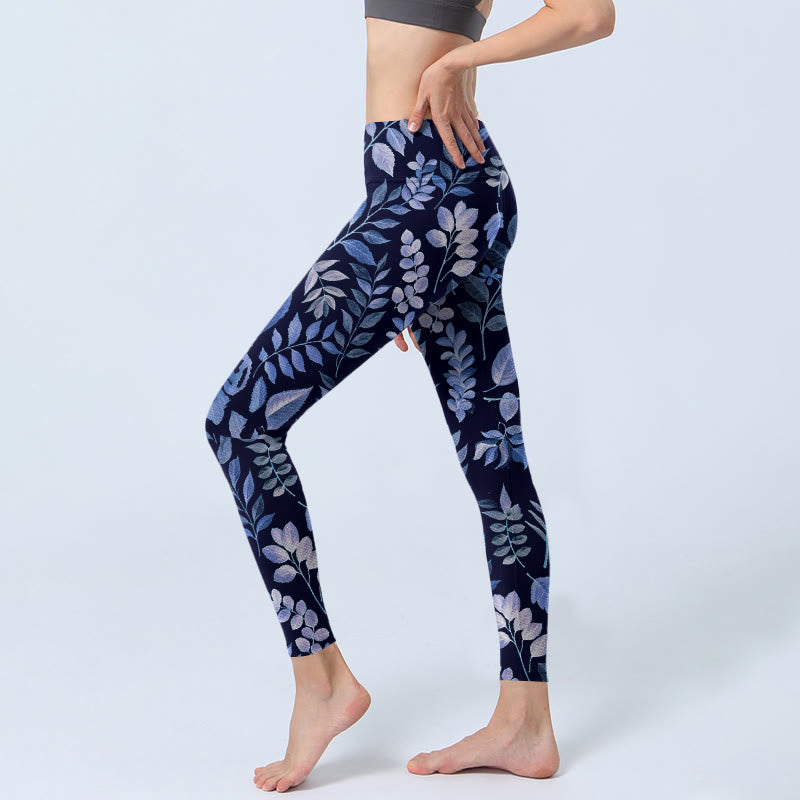 Leggings de sport imprimé feuilles violettes Buddha Stones pour femmes, pantalons de yoga - image 3