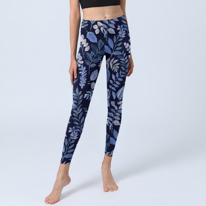 Leggings de sport imprimé feuilles violettes Buddha Stones pour femmes, pantalons de yoga - image 5