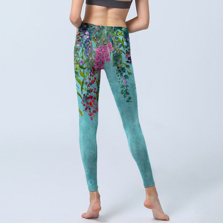 Leggings de sport à imprimé Buddha Stones , fleurs vibrantes et feuilles de saule vertes, pantalons de yoga pour femmes - image 6