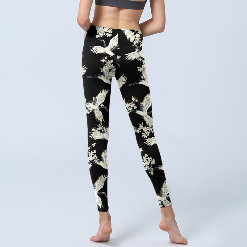 Leggings de sport à imprimé Buddha Stones, grues blanches et fleurs, pantalons de yoga pour femmes - image 7