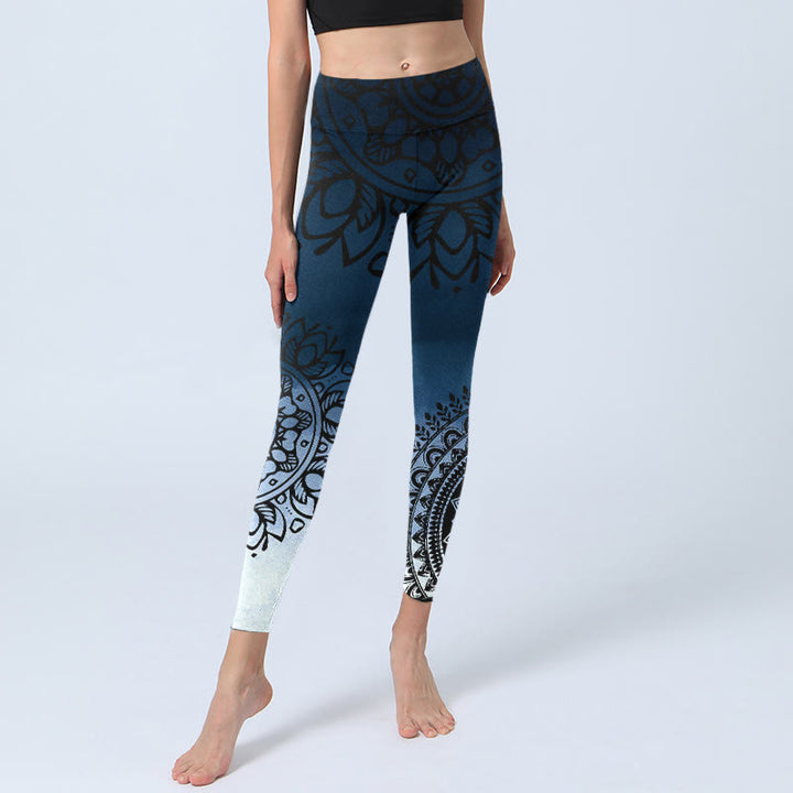 Leggings de sport à imprimé fleurs mandala circulaires et Buddha Stones pour femmes - image 5