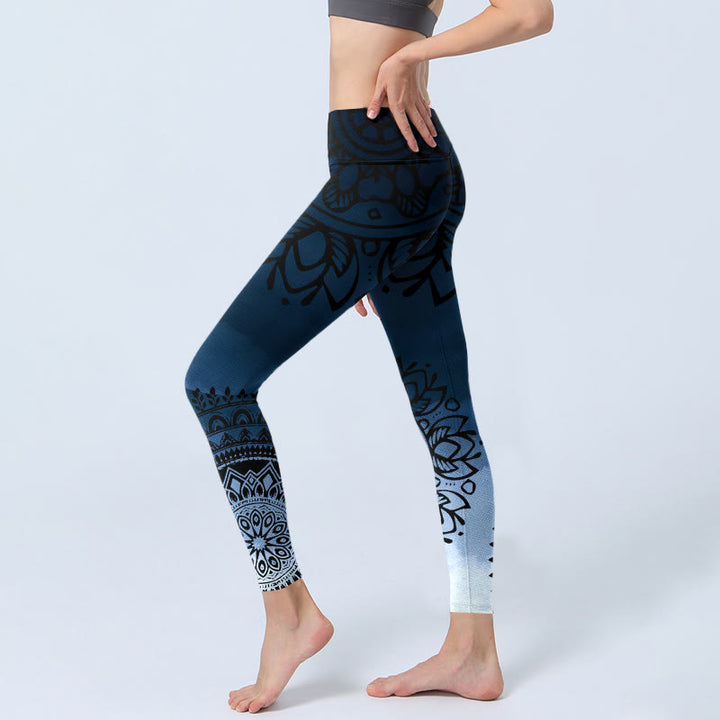 Leggings de sport à imprimé fleurs mandala circulaires et Buddha Stones pour femmes - image 2