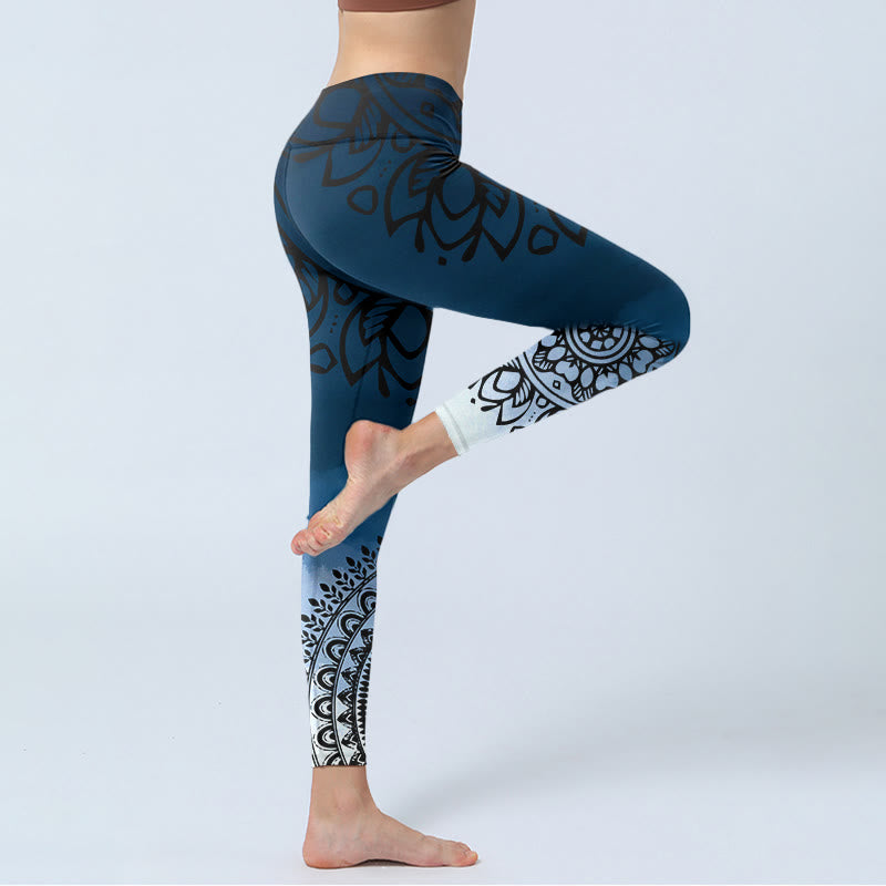 Leggings de sport à imprimé fleurs mandala circulaires et Buddha Stones pour femmes - image 4