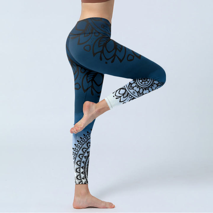 Leggings de sport à imprimé fleurs mandala circulaires et Buddha Stones pour femmes - image 4