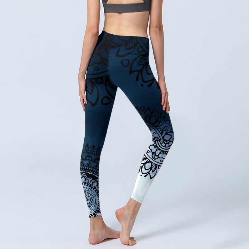 Leggings de sport à imprimé fleurs mandala circulaires et Buddha Stones pour femmes - image 5