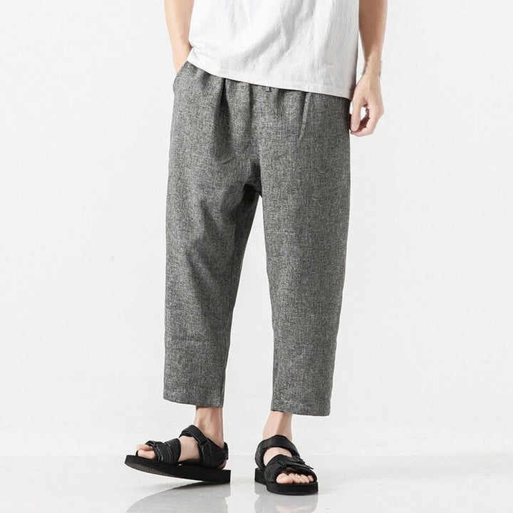 Pantalon d'été uni en coton et lin pour homme avec poches, longueur 7-8, Buddha Stones - Gris foncé - US/UK/AU46，EU56 (5XL) - image 18