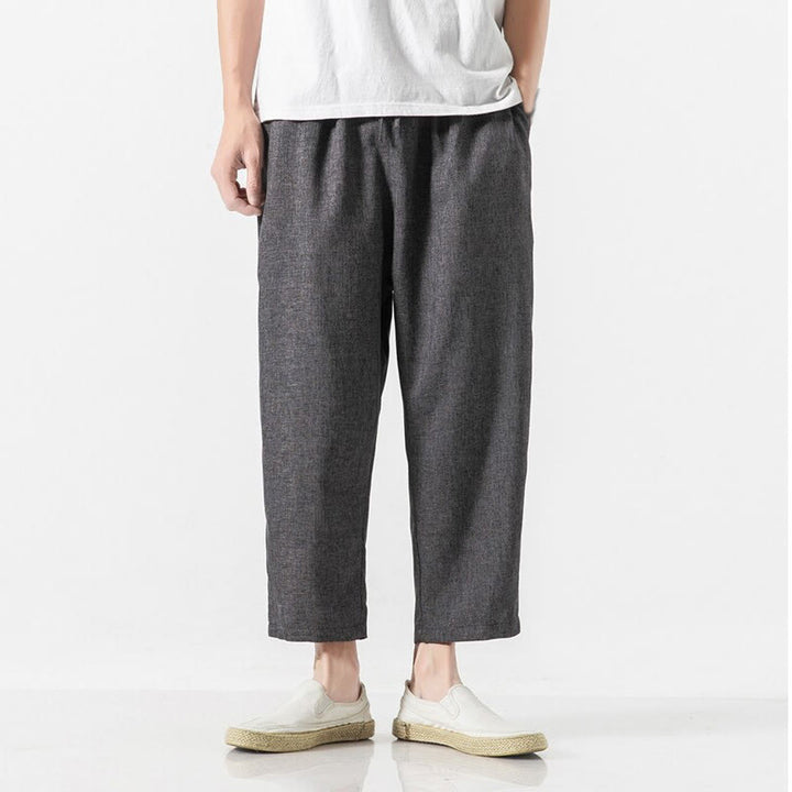 Pantalon d'été uni en coton et lin pour homme avec poches, longueur 7-8, Buddha Stones - Noir - US/UK/AU46，EU56 (5XL) - image 11