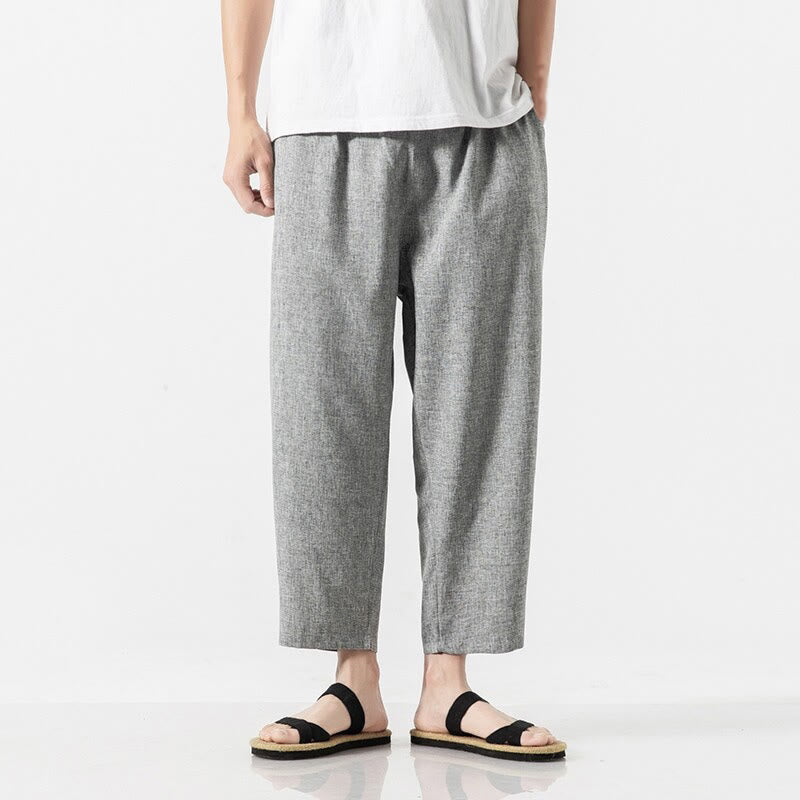 Pantalon d'été uni en coton et lin pour homme avec poches, longueur 7-8, Buddha Stones - Gris clair - US/UK/AU46，EU56 (5XL) - image 25