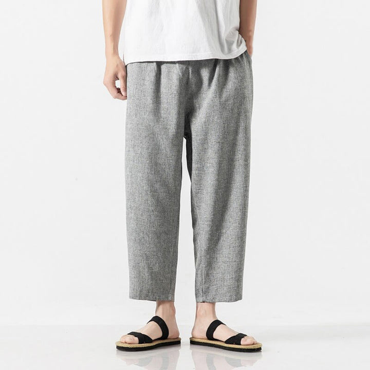 Pantalon d'été uni en coton et lin pour homme avec poches, longueur 7-8, Buddha Stones - Gris clair - US/UK/AU46，EU56 (5XL) - image 25