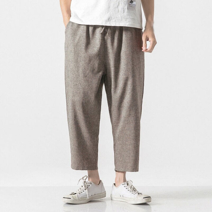 Pantalon d'été uni en coton et lin pour homme avec poches, longueur 7-8, Buddha Stones - image 2