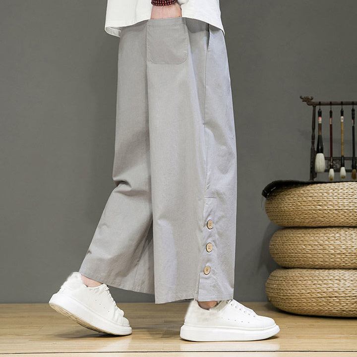 Pantalon droit pour homme avec poches et boutons en Buddha Stones de couleur unie et cordon de serrage - image 19
