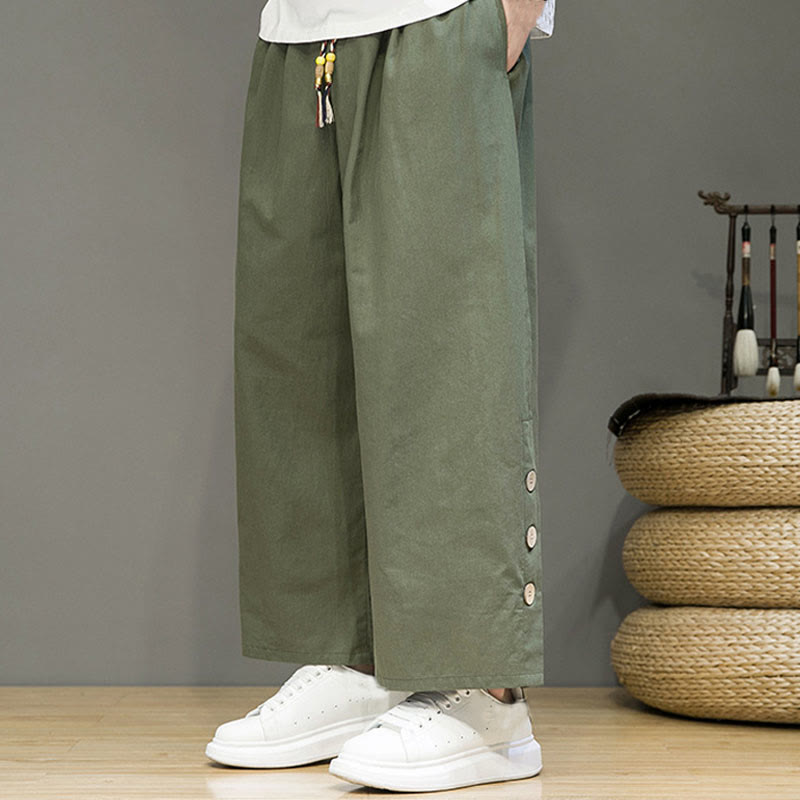 Pantalon droit pour homme avec poches et boutons en Buddha Stones de couleur unie et cordon de serrage - image 27