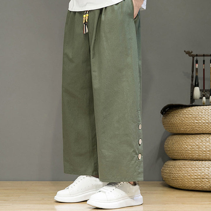 Pantalon droit pour homme avec poches et boutons en Buddha Stones de couleur unie et cordon de serrage - image 27