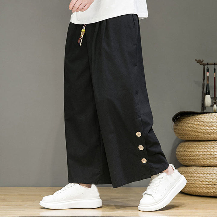 Pantalon droit pour homme avec poches et boutons en Buddha Stones de couleur unie et cordon de serrage - Noir - US/UK/AU46，EU56 (5XL) - image 8