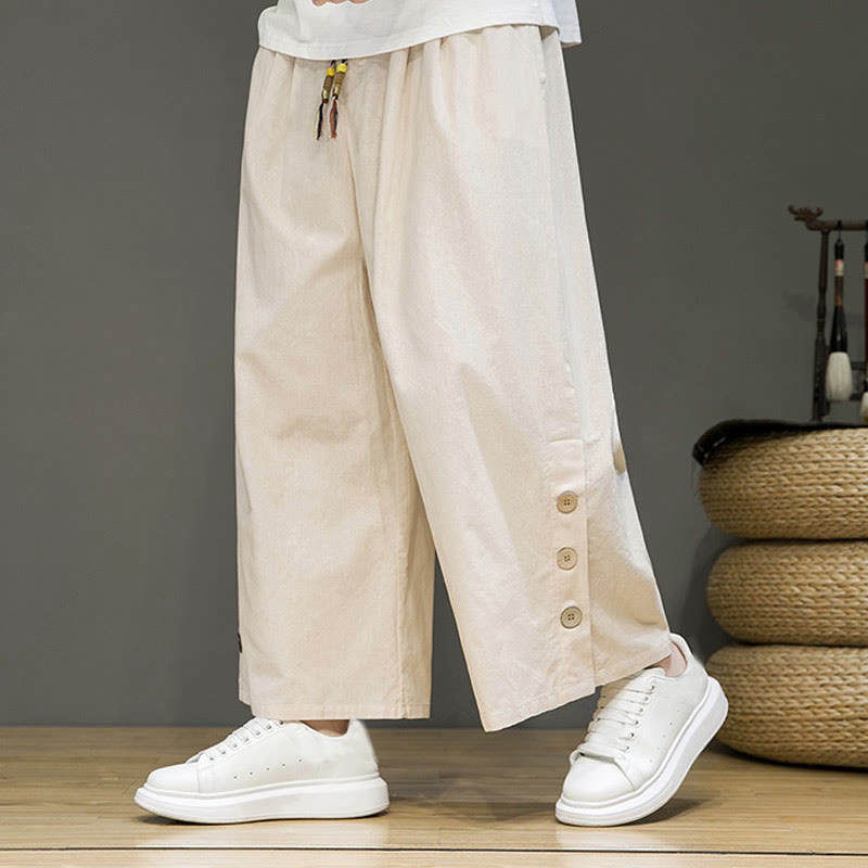 Pantalon droit pour homme avec poches et boutons en Buddha Stones de couleur unie et cordon de serrage - Beige - US/UK/AU46，EU56 (5XL) - image 1